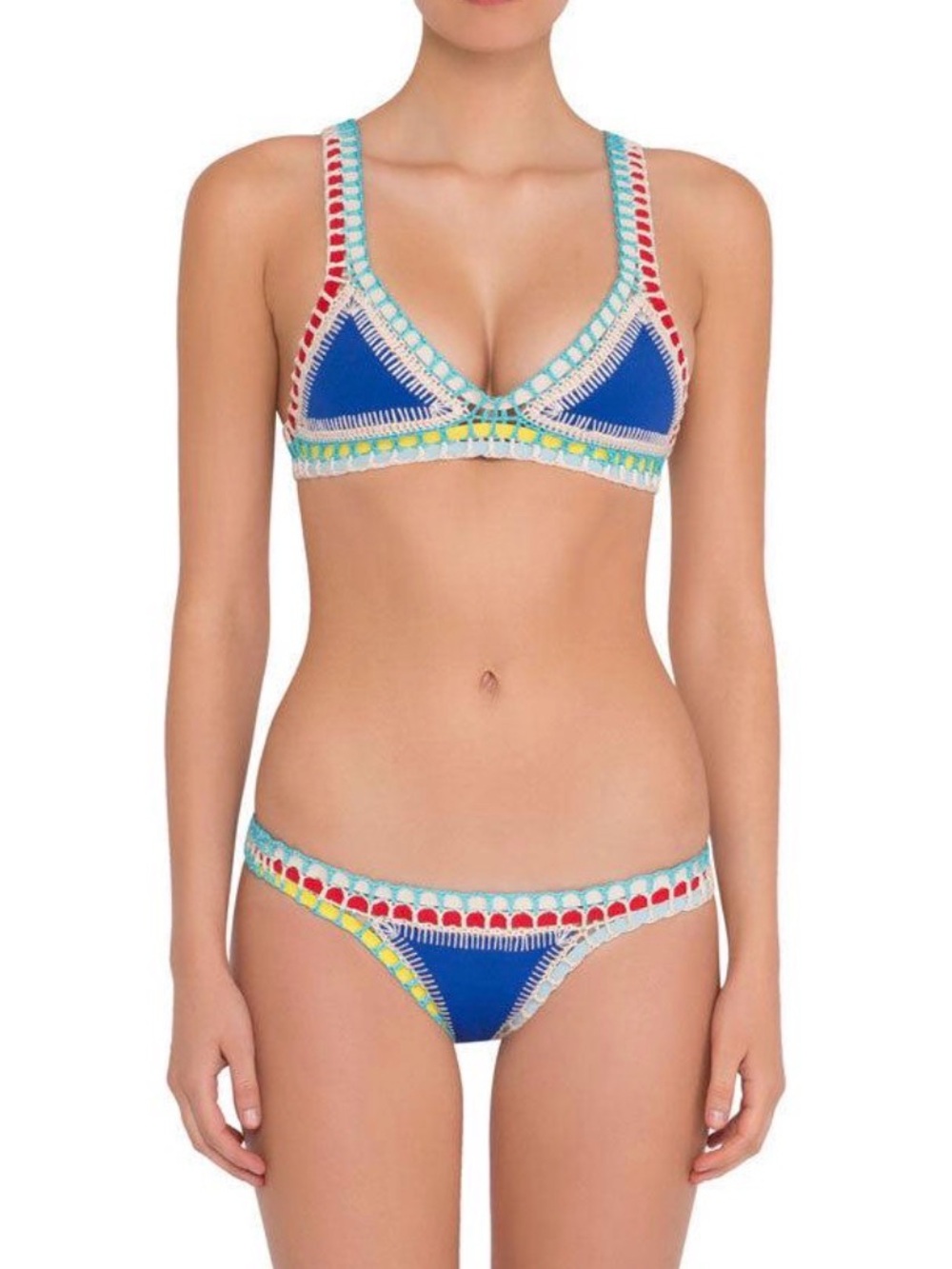 KIINI Vintage Crochet Bikini Set Blue Multicolor Triangle Swim L Fits XL